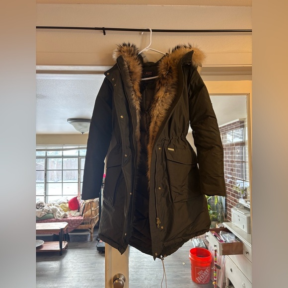 Army green Woolrich fur lined down military parka size medium - Picture 1 of 13